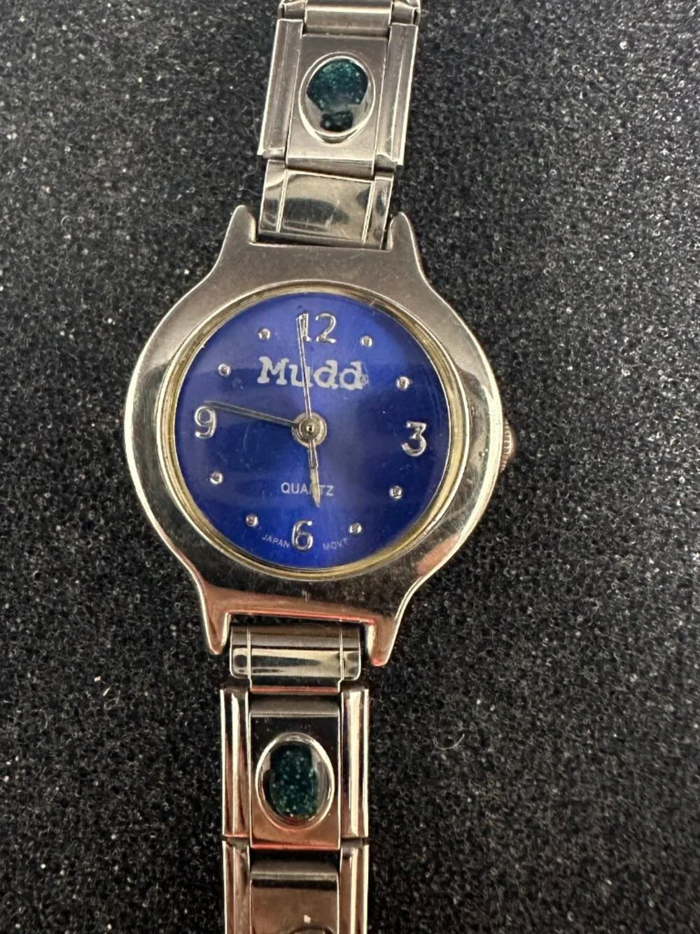 Mudd Watch Women Silver Tone Blue Dial  Italian Charms Stretch Band Y2K 6